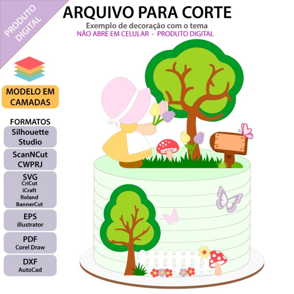 ARQUIVO Topo de bolo Menina No Jardim +1 arquivo da loja - Imagem 2