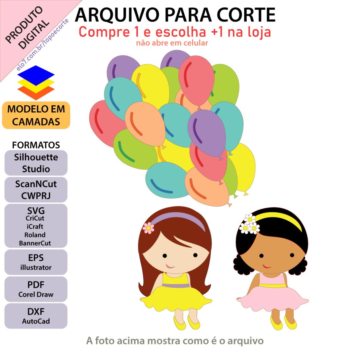 Arquivo Topo De Bolo Menina Sentada Balões +1 Arquivo - Imagem 2