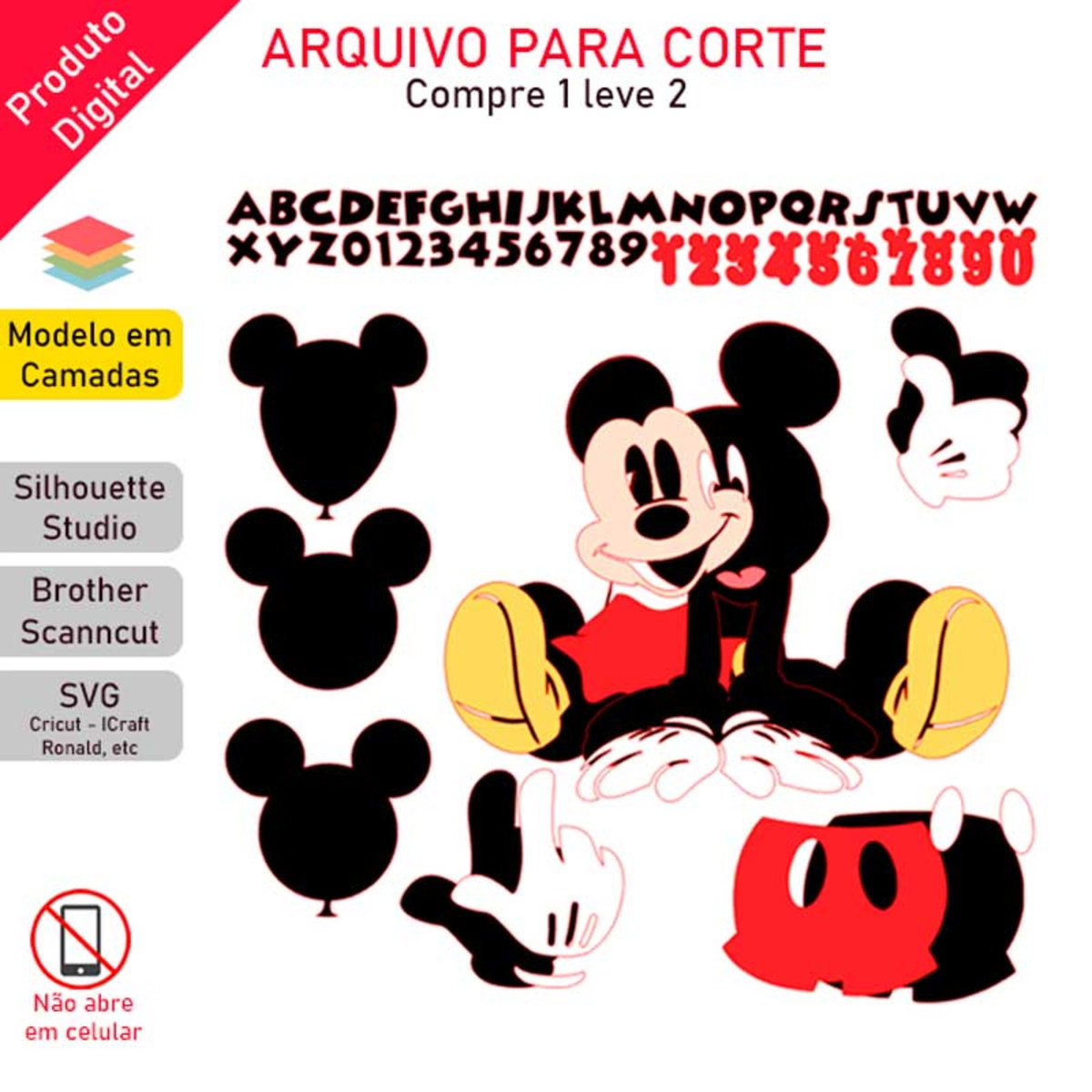 ARQUIVO Topo de bolo Mickey Em Camadas +1 tema