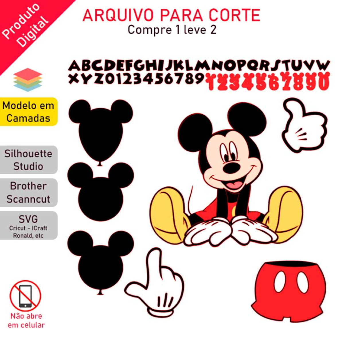 ARQUIVO Topo de bolo Mickey Em Camadas +1 tema - Imagem 2