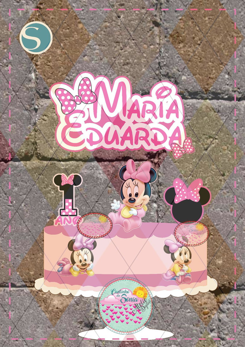 Arquivo topo de bolo MINNIE BABY ROSA- 1360