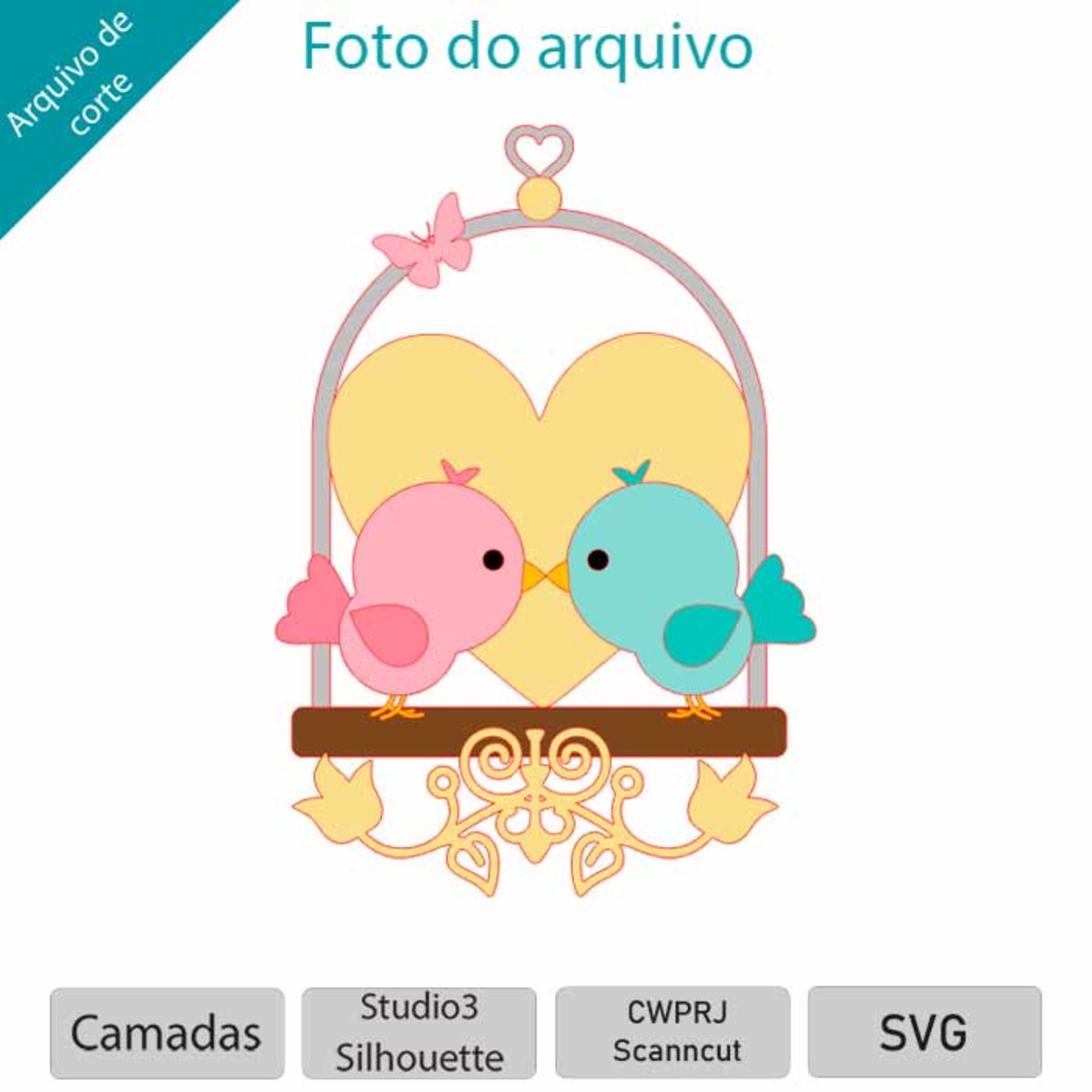 ARQUIVO Topo de bolo Passarinhos no poleiro casal +1 tema - Imagem 2