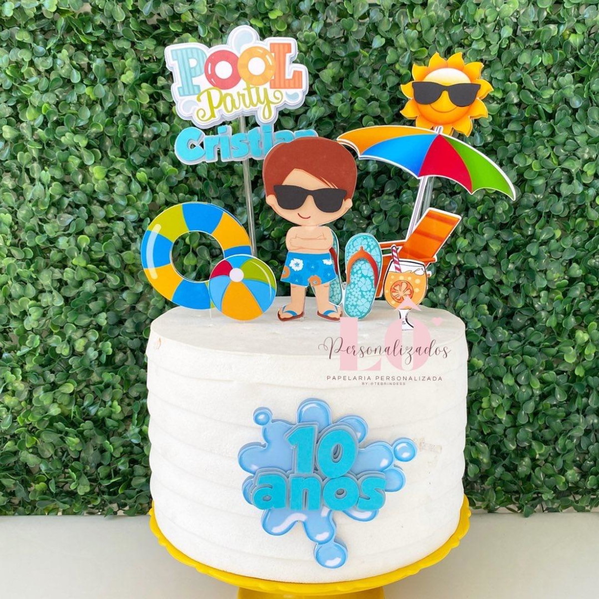 Arquivo Topo de Bolo Pool Party Menino - Imagem 3
