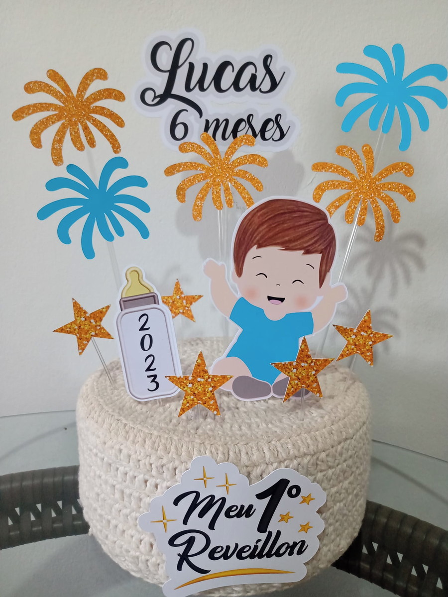 Arquivo Topo de Bolo Primeiro Ano Novo Menino e Menina