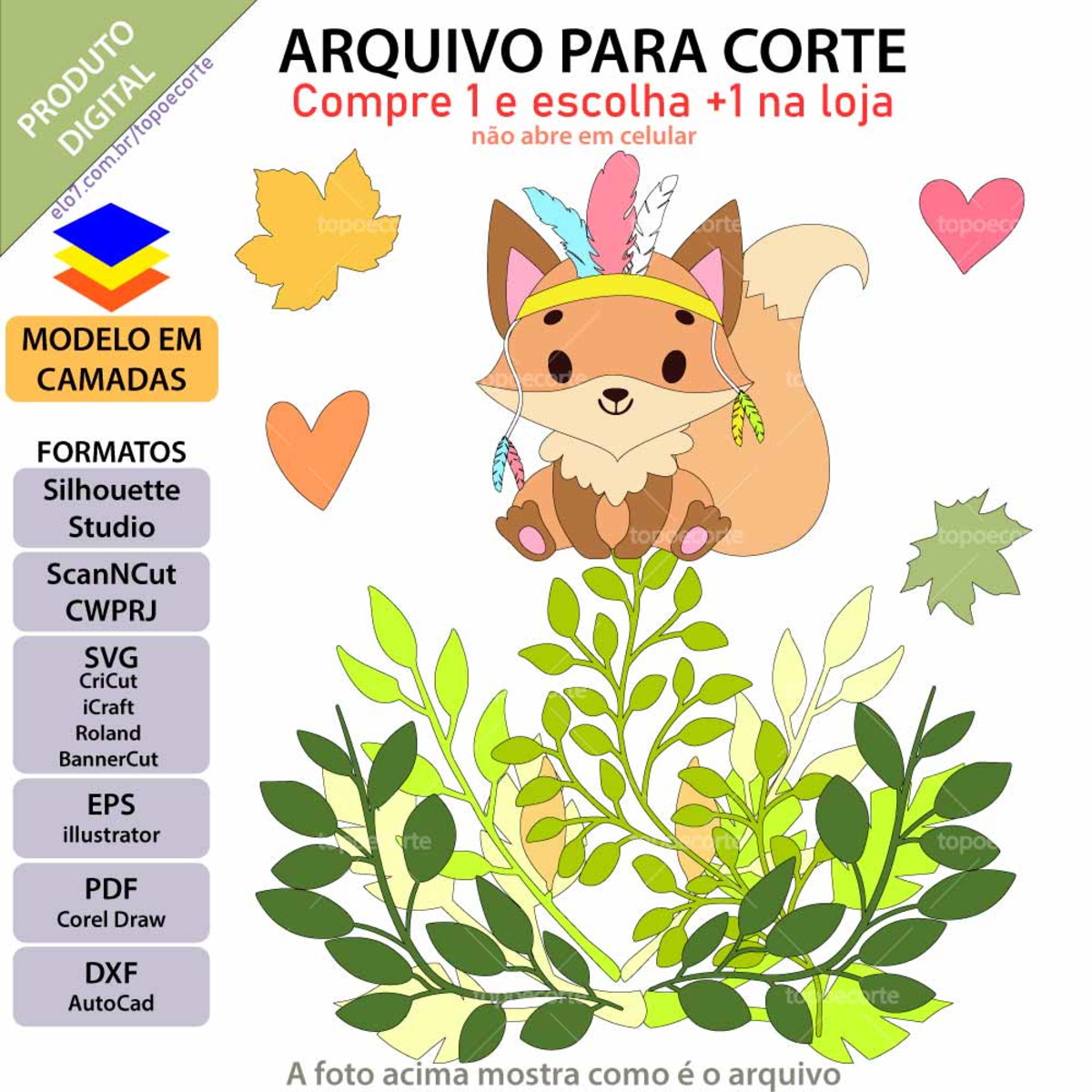 Arquivo Topo de Bolo Raposinha Boho +1 Arquivo da Loja