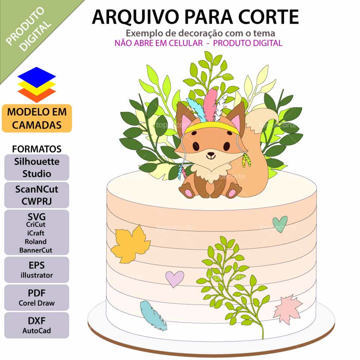 Arquivo Topo de Bolo Raposinha Boho +1 Arquivo da Loja - Imagem 2