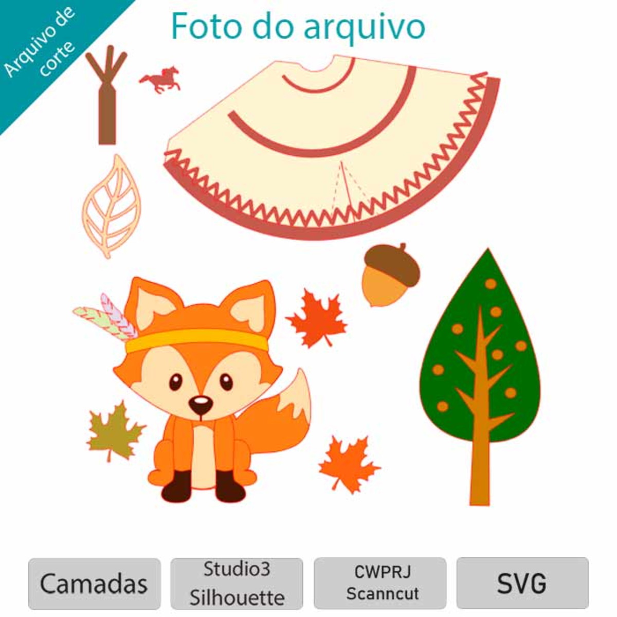 ARQUIVO Topo de bolo Raposinha com tenda +1 TEMA