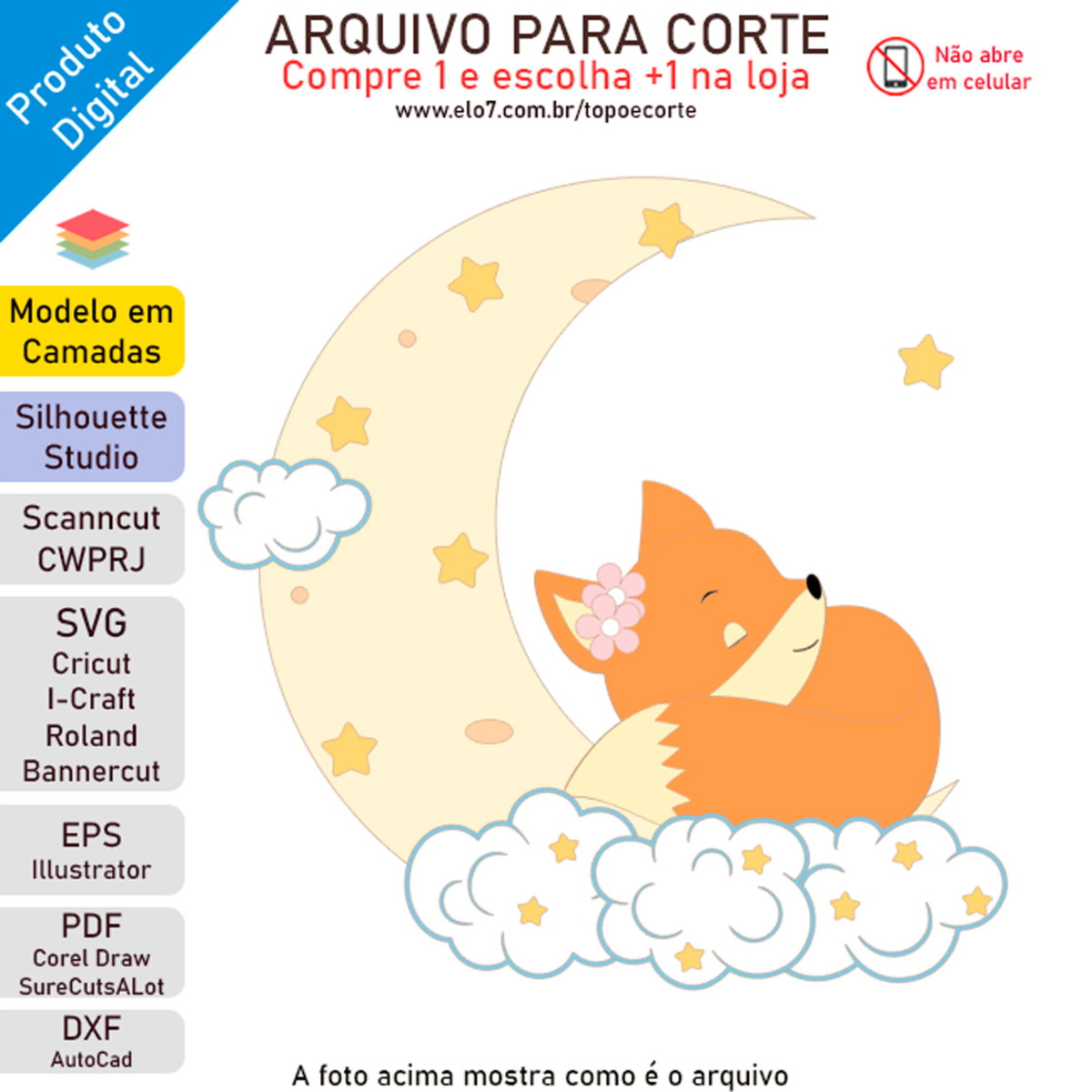 ARQUIVO Topo de bolo Raposinha Dormindo Na Lua +1 tema - Imagem 2