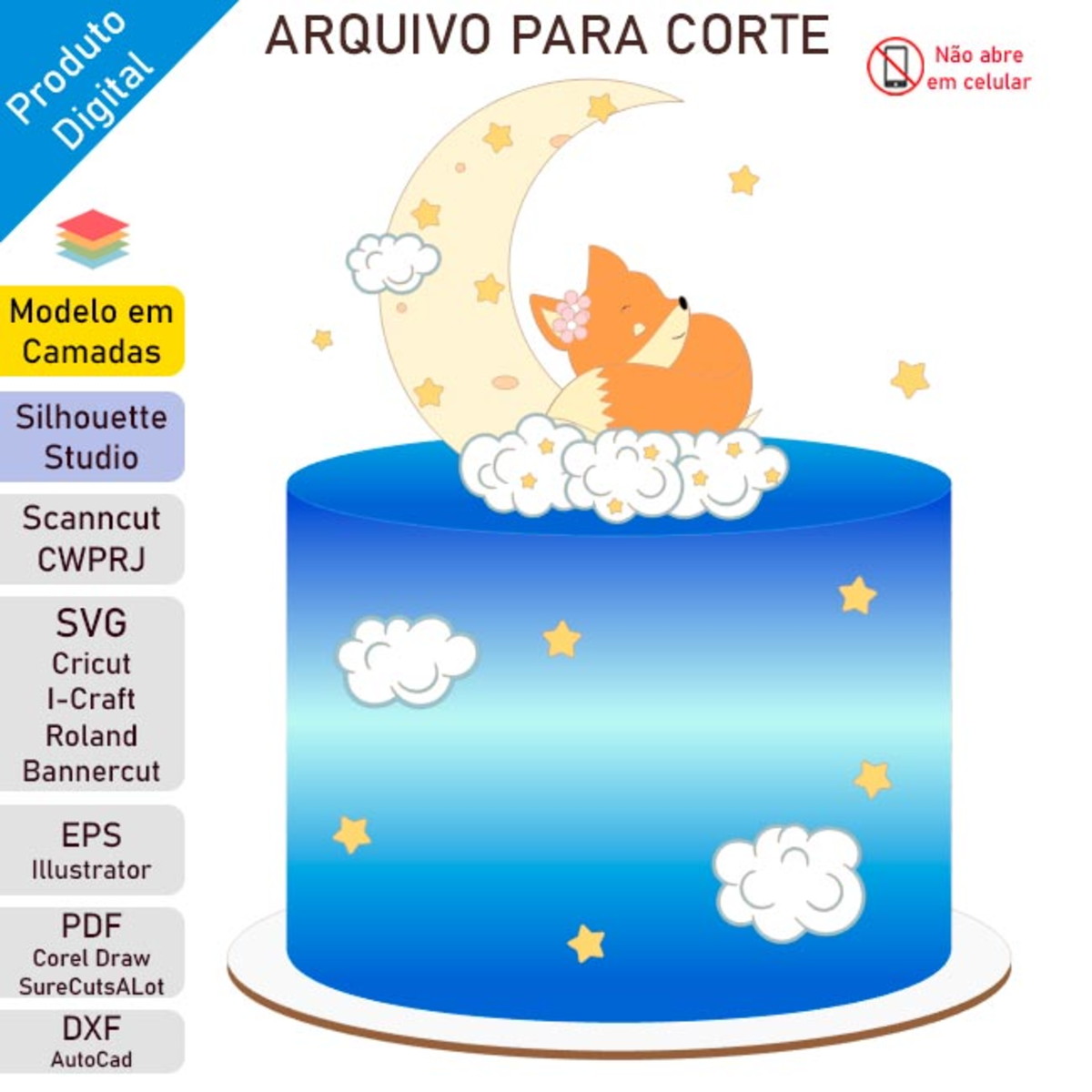 ARQUIVO Topo de bolo Raposinha Dormindo Na Lua +1 tema