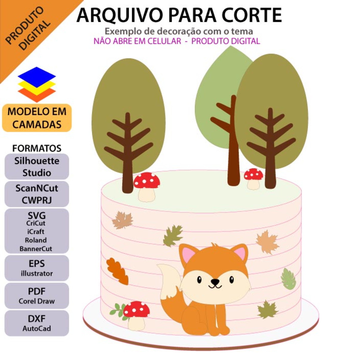 Arquivo Topo De Bolo Raposinha Sentada +1 Arquivo Da Loja - Imagem 2