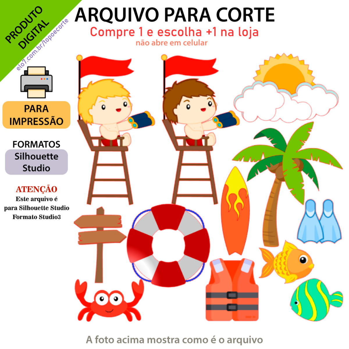 ARQUIVO Topo de bolo Salva-Vidas +1 arquivo da loja