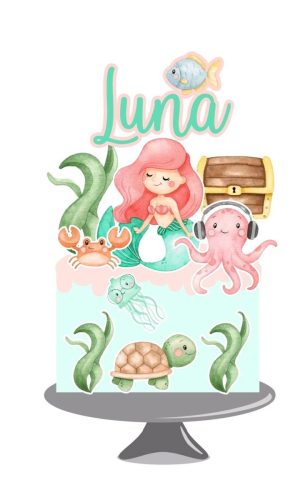 Arquivo topo de bolo Sereia aquarela