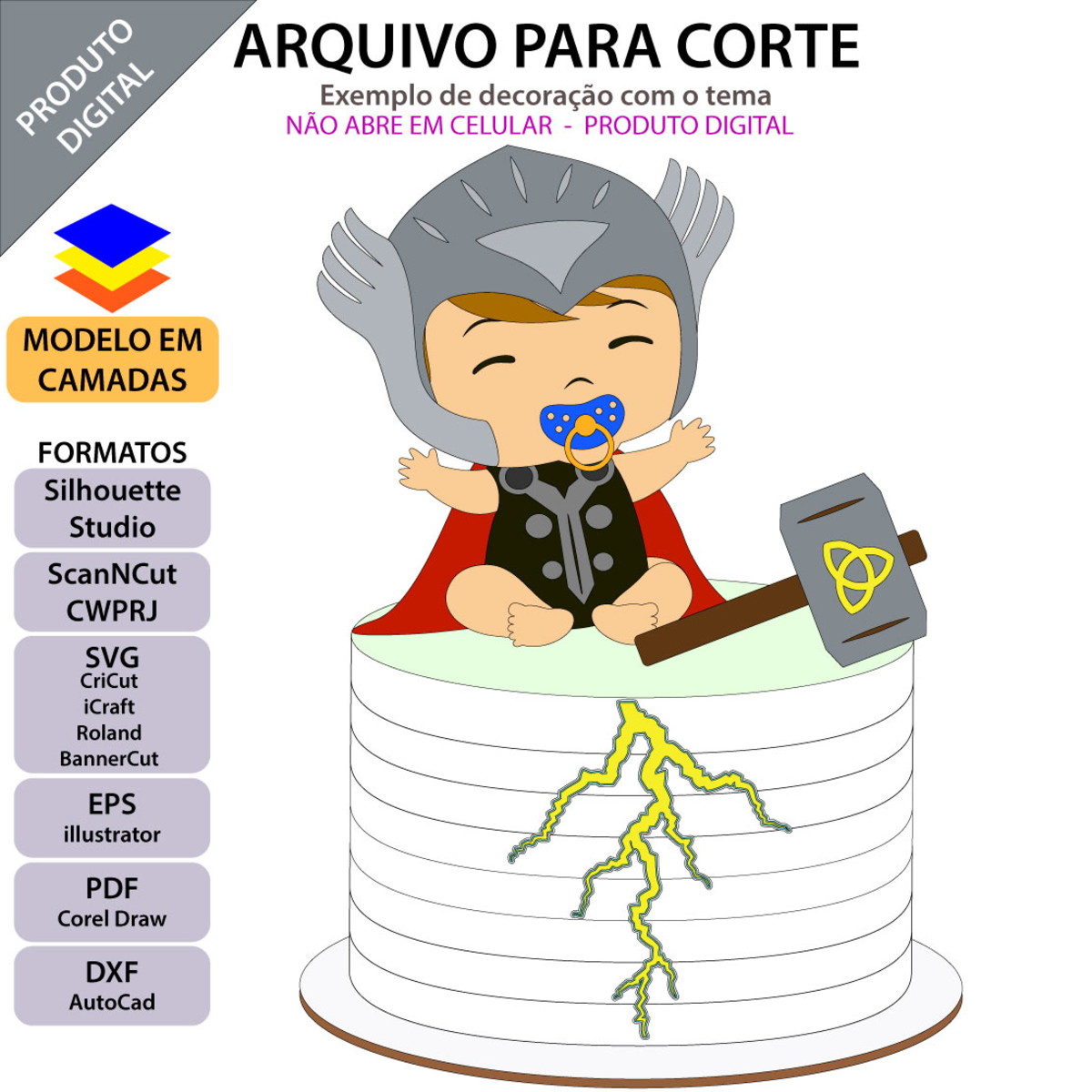 Arquivo Topo de Bolo Thor Bebê +1 Arquivo da Loja - Imagem 2