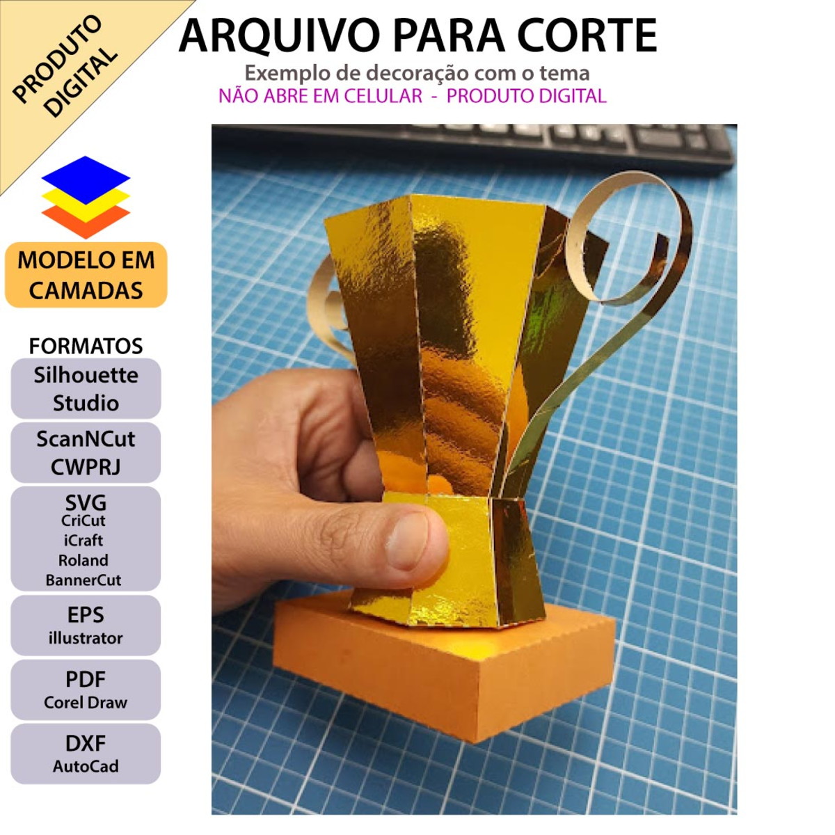 Arquivo Topo de Bolo Troféu 3d +1 Arquivo da Loja - Imagem 3