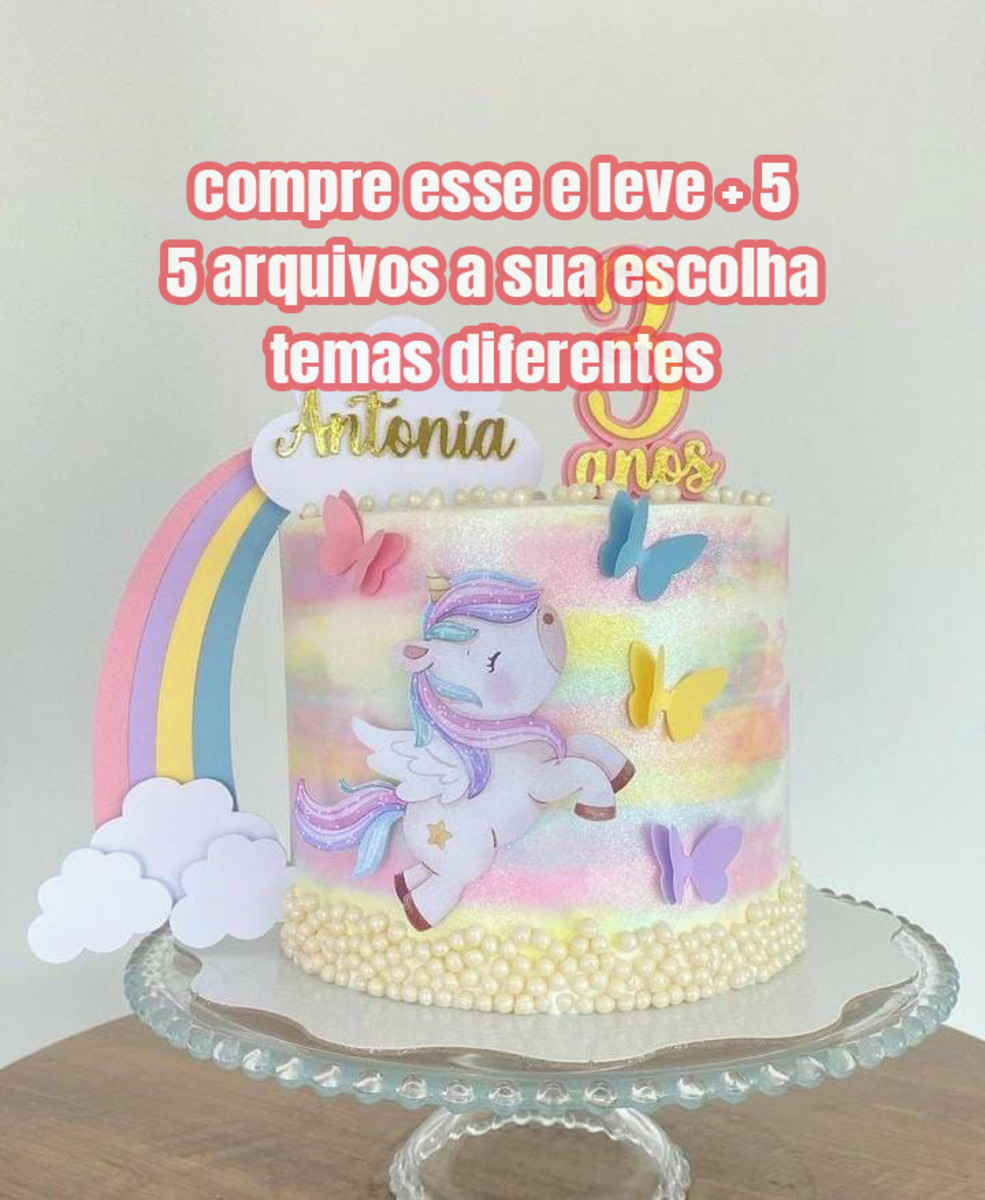 Arquivo Topo de Bolo Unicornio Aquarelado
