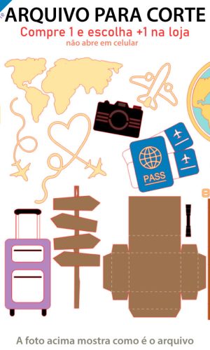 Arquivo Topo de bolo - Viagem mala 3D - SVG, Studio, Canva