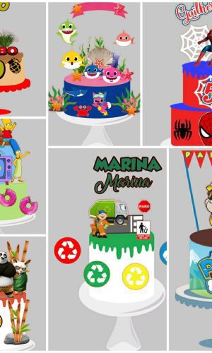 Arquivos de corte - 7 topos de bolo - temas variados