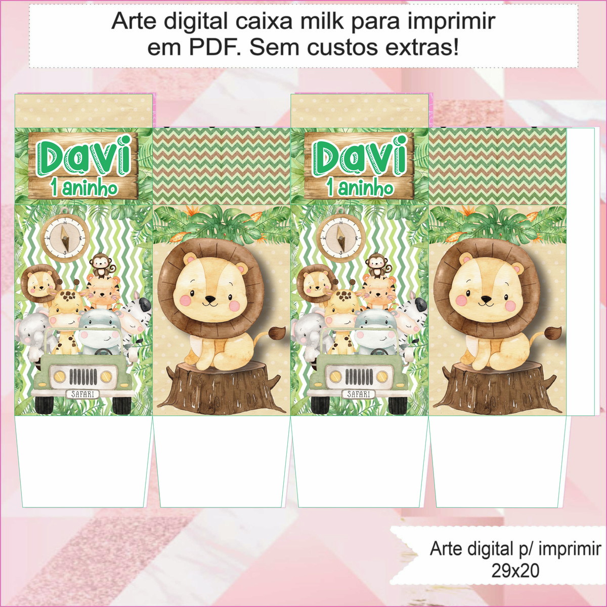Arte Digital Caixa Milk - Safari Aquarela