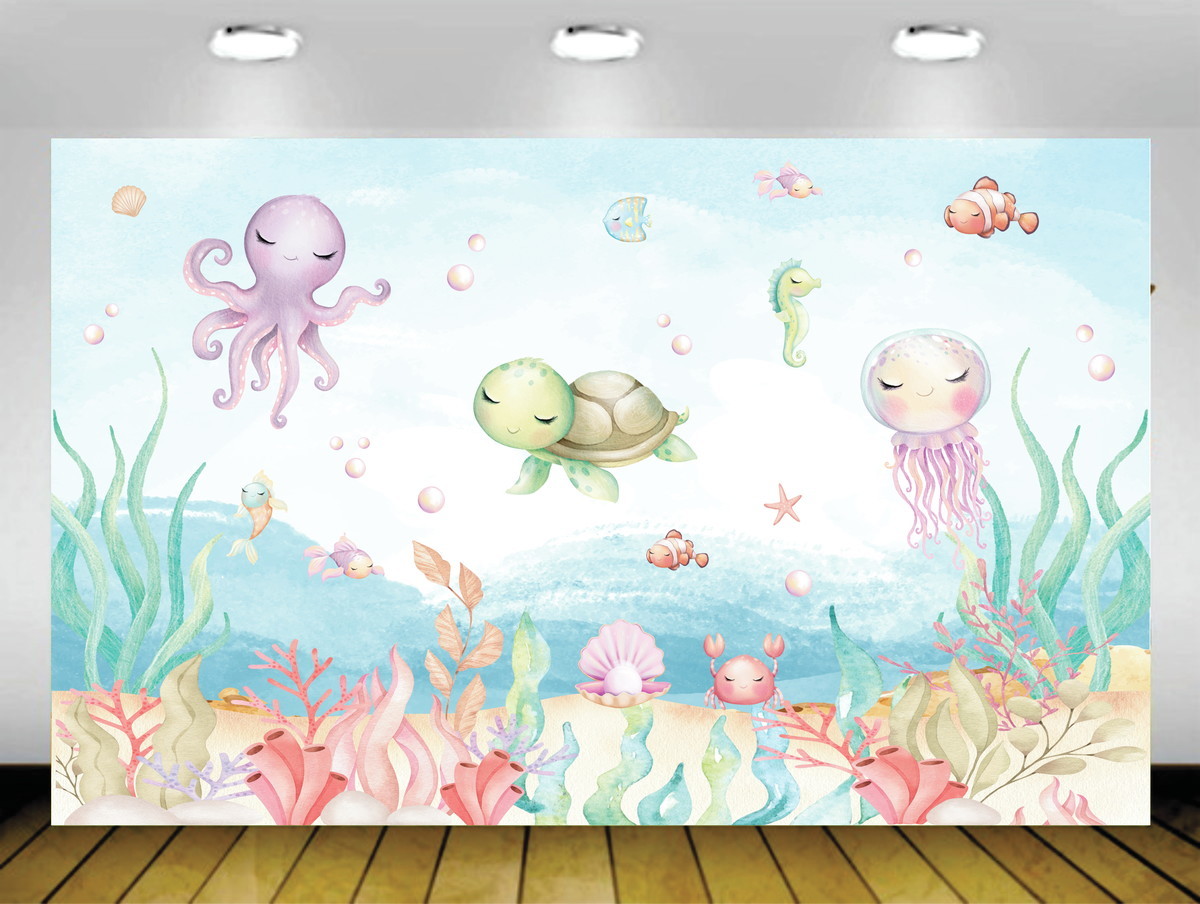 Arte Digital para Painel Fundo do Mar Aquarela