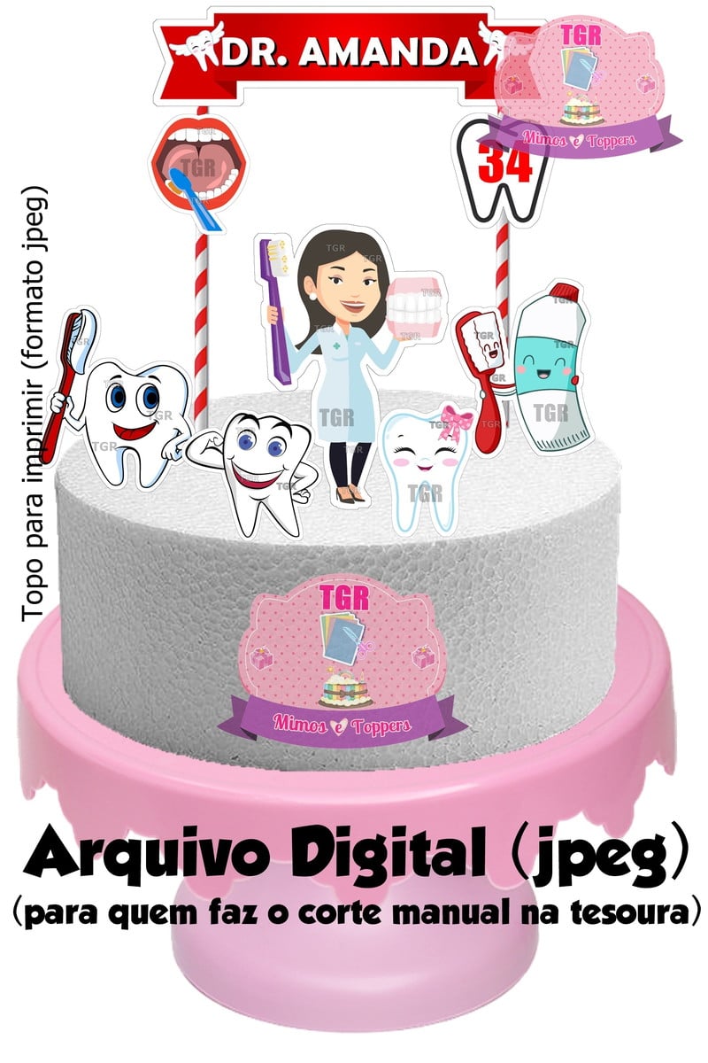 Arte Digital Topo de bolo Dentista feminino p/ imprimir jpeg