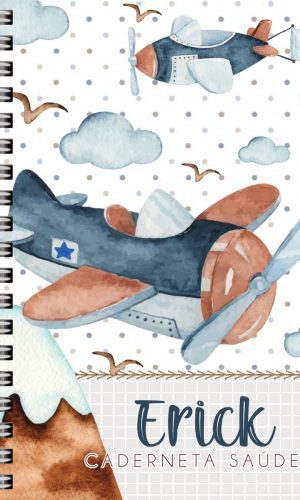 Caderneta Vacinação Avião Aquarela Menino- Arquivo Digital