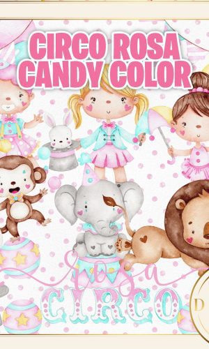 Circo Rosa Candy Color Aquarela Kit Digital