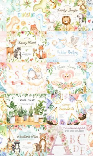 Combo - 42 Kits Aquarela Em Png