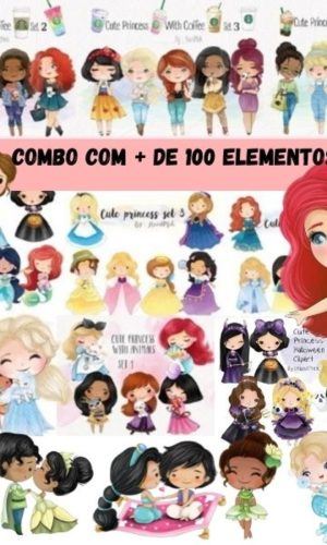 Combo Princesas da Disney Aquarela + de 100 Elementos