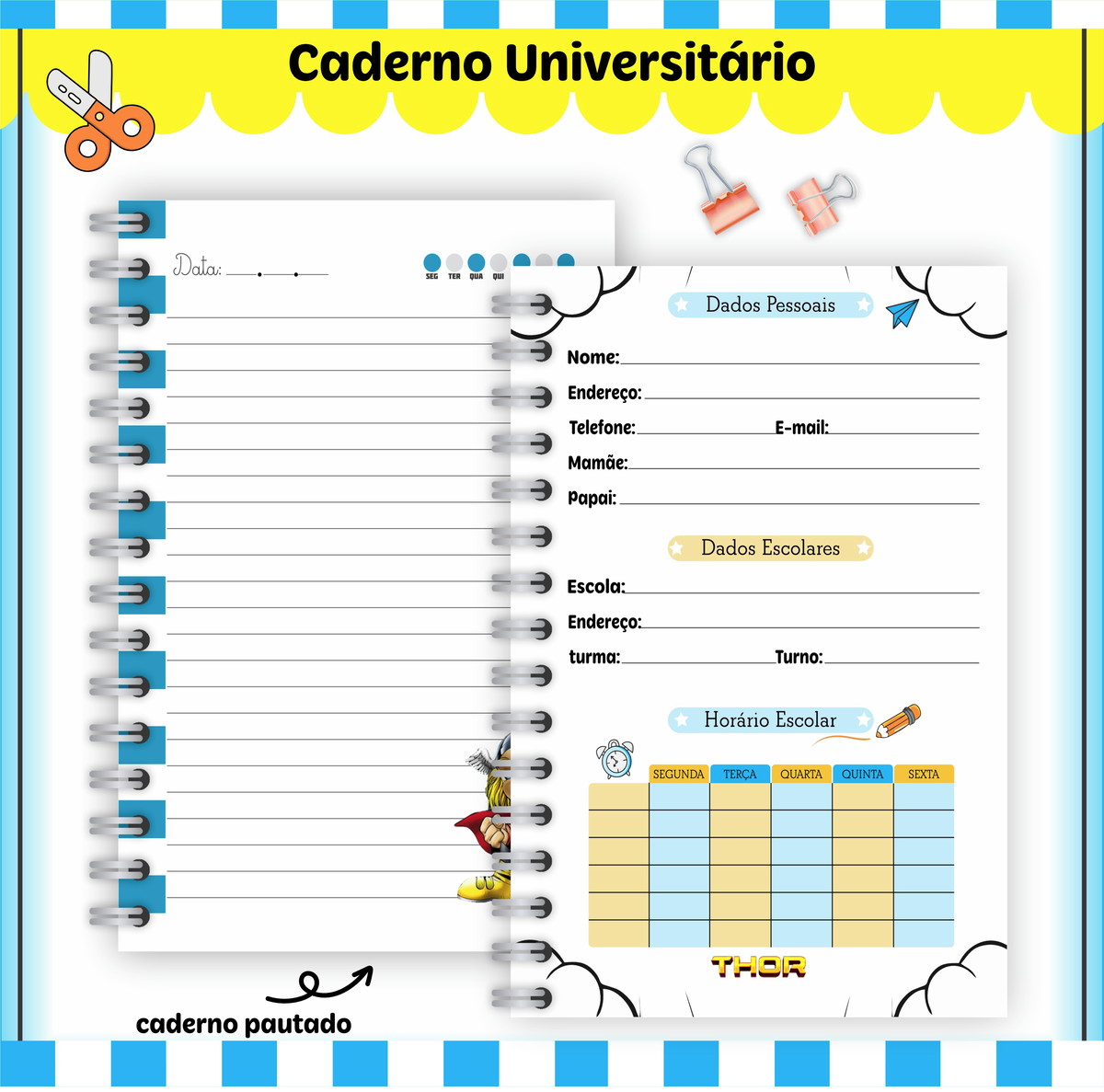 Etiquetas. Cadernos, Thor em Png e pdf - Imagem 5