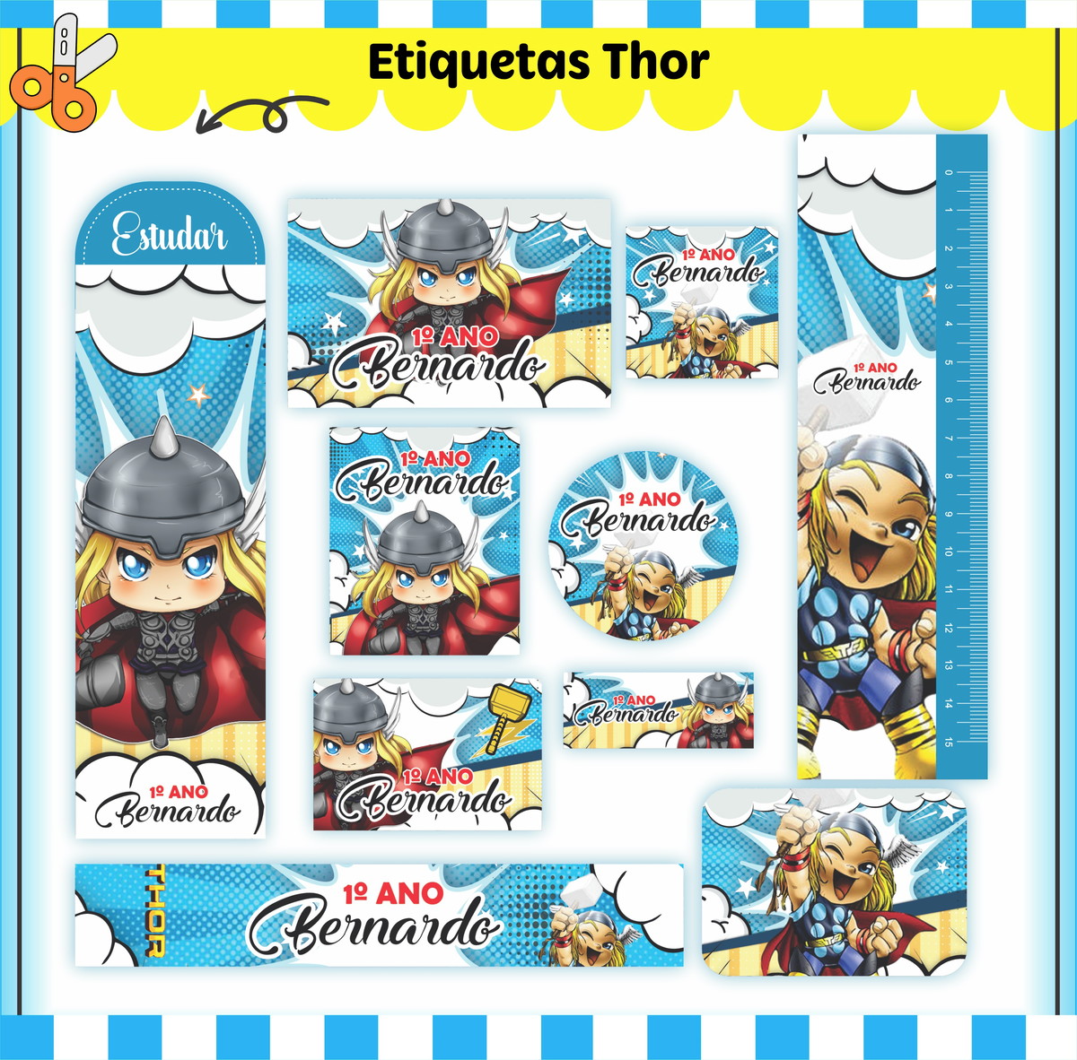 Etiquetas. Cadernos, Thor em Png e pdf - Imagem 3