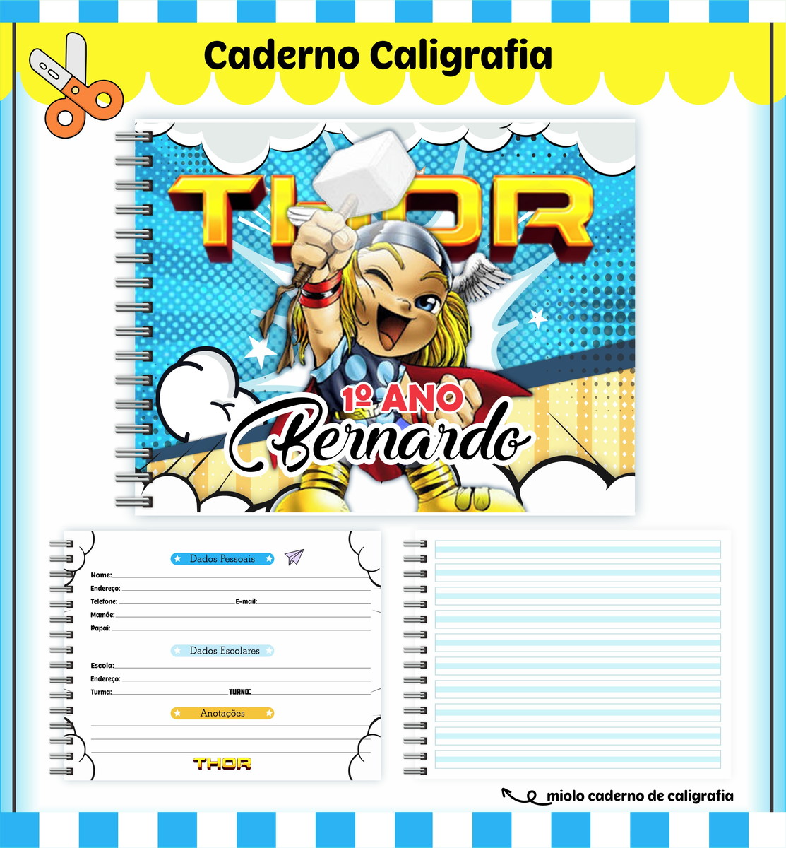 Etiquetas. Cadernos, Thor em Png e pdf - Imagem 5