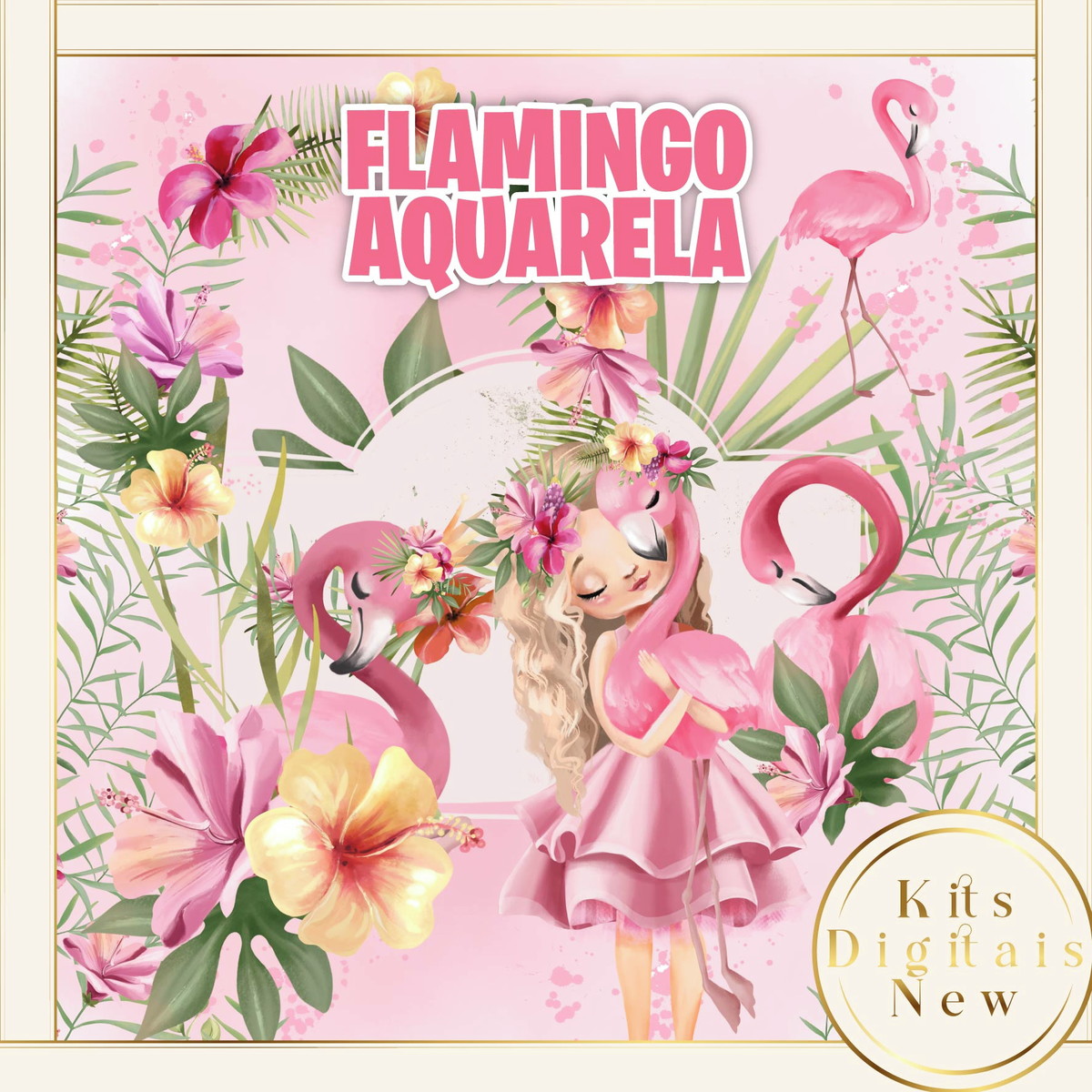 Flamingo Aquarela Kit Digital
