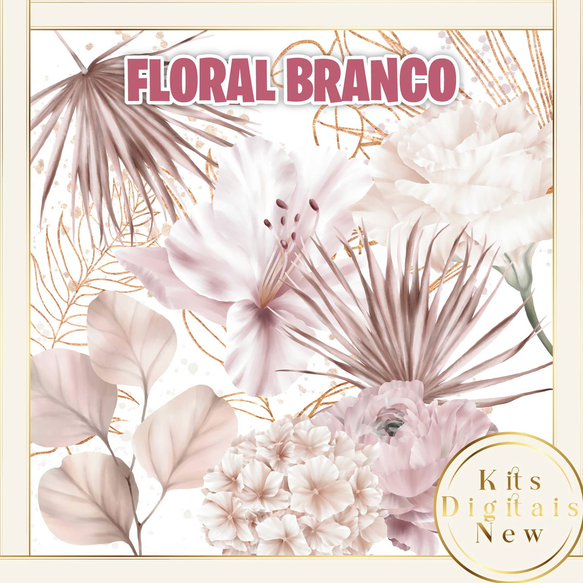 Floral Flor Aquarela Branco Kit Dogotal