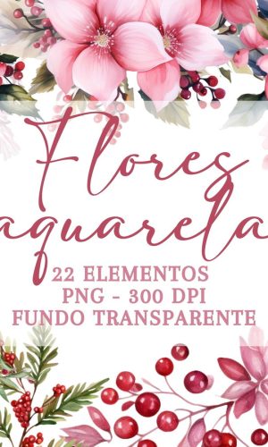 Flores Pink em Aquarela Png Cliparts | 22 Elementos