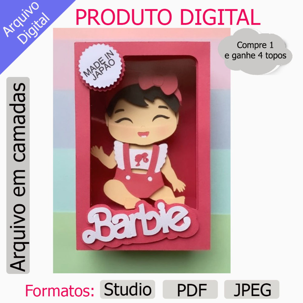 G1034- Arquivo Topo de Bolo Barbie em Camadas