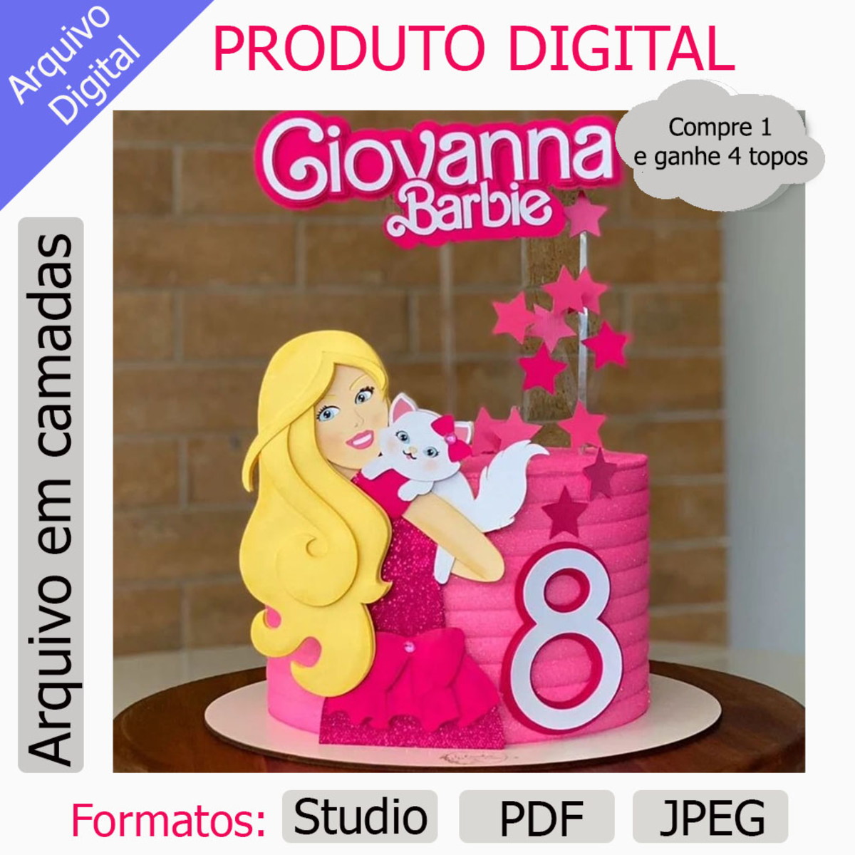G1039- Arquivo Topo de Bolo Barbie em Camadas
