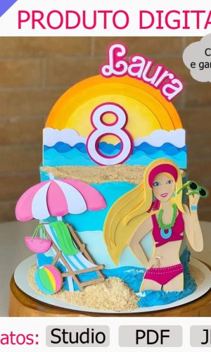 G1040 Arquivo Topo de Bolo Barbie em Camadas