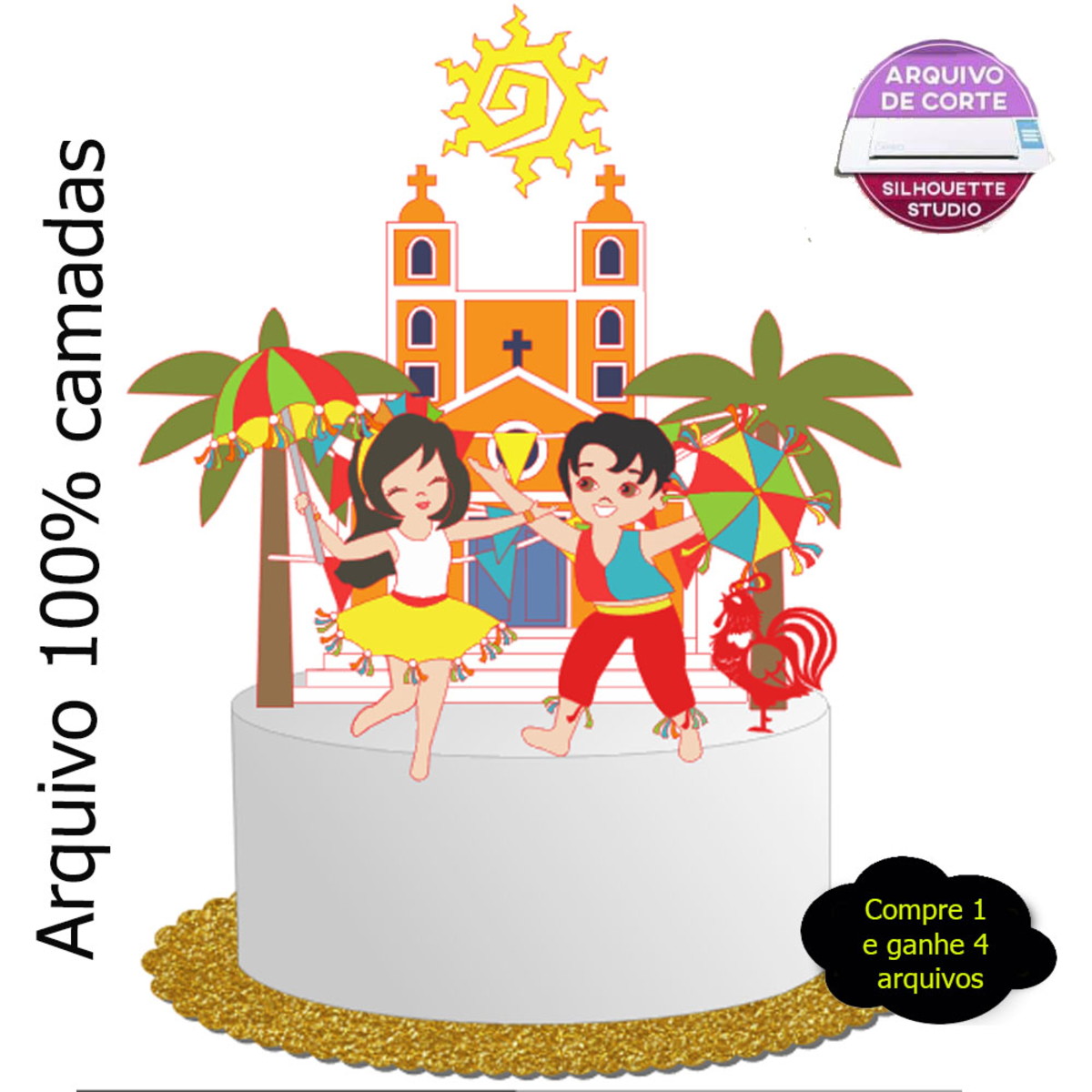 G591- Arquivo topo de bolo carnaval frevo em camadas