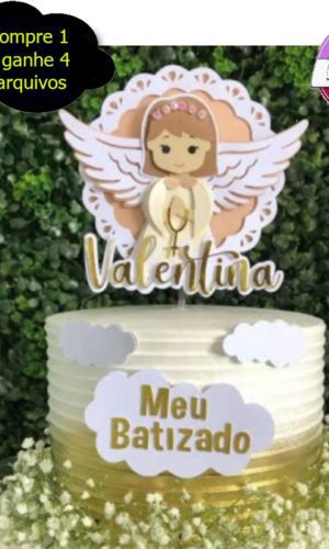 G673 - Arquivo Topo Batizado Anjinha em Camadas