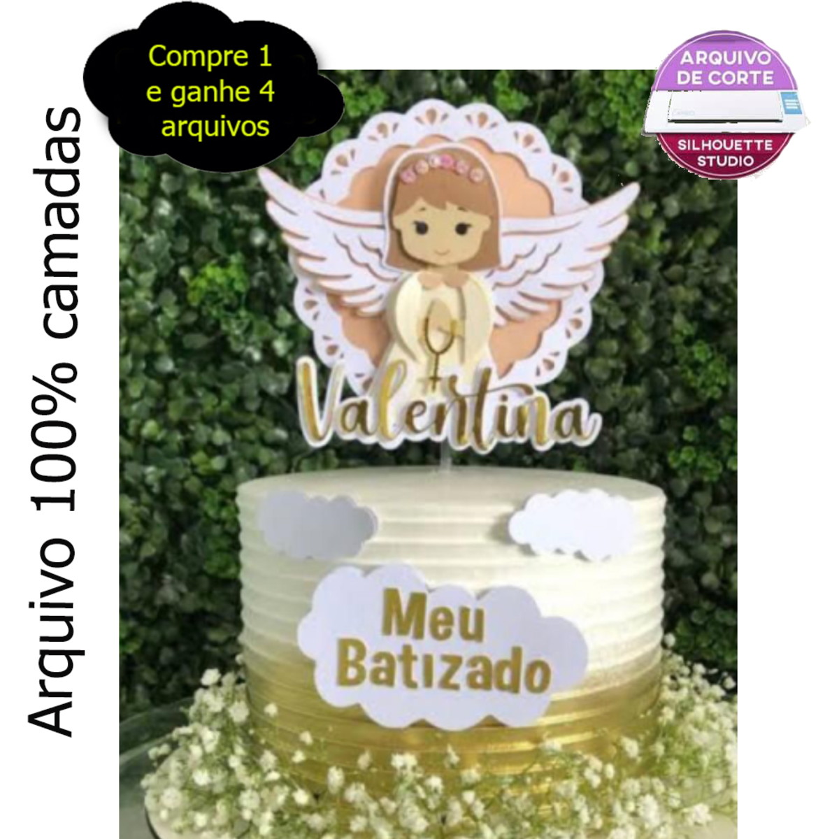 G673 - Arquivo Topo Batizado Anjinha em Camadas