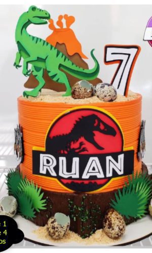 G785 - Topo de Bolo Dinossauro Jurassic Park em Camadas