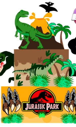 G786 - Topo de Bolo Dinossauro Jurassic Park em Camadas