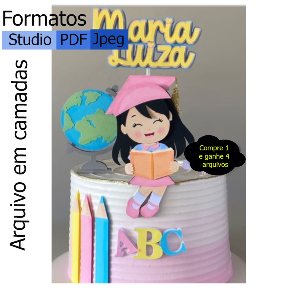 G876- Arquivo de Corte - Topo Formatura/abc em Camadas