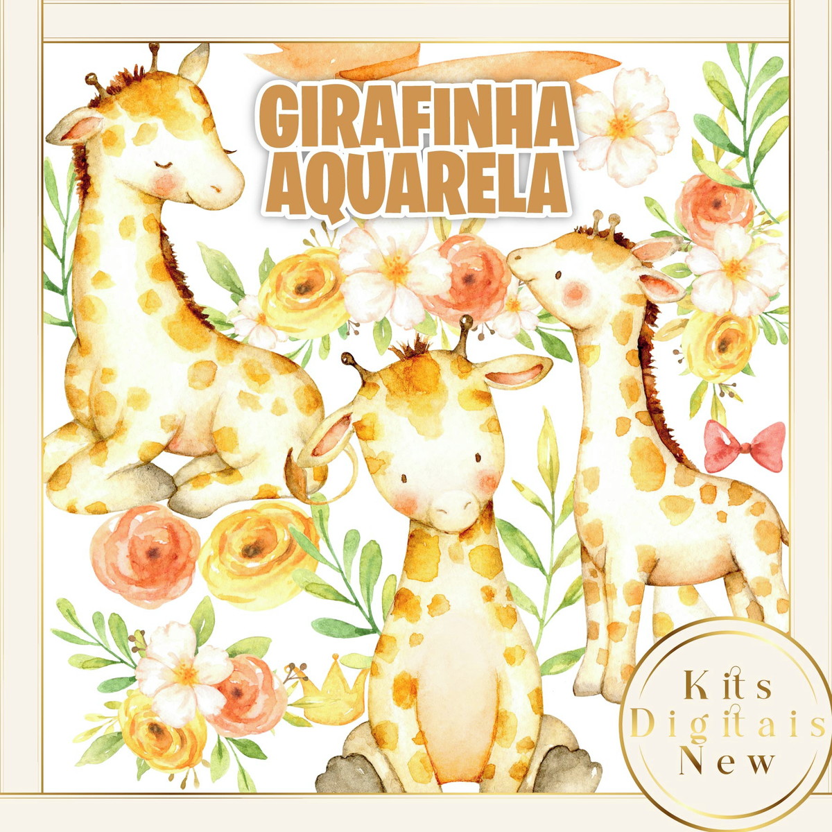 Girafinha Girafa Aquarela Cute Kit Digital