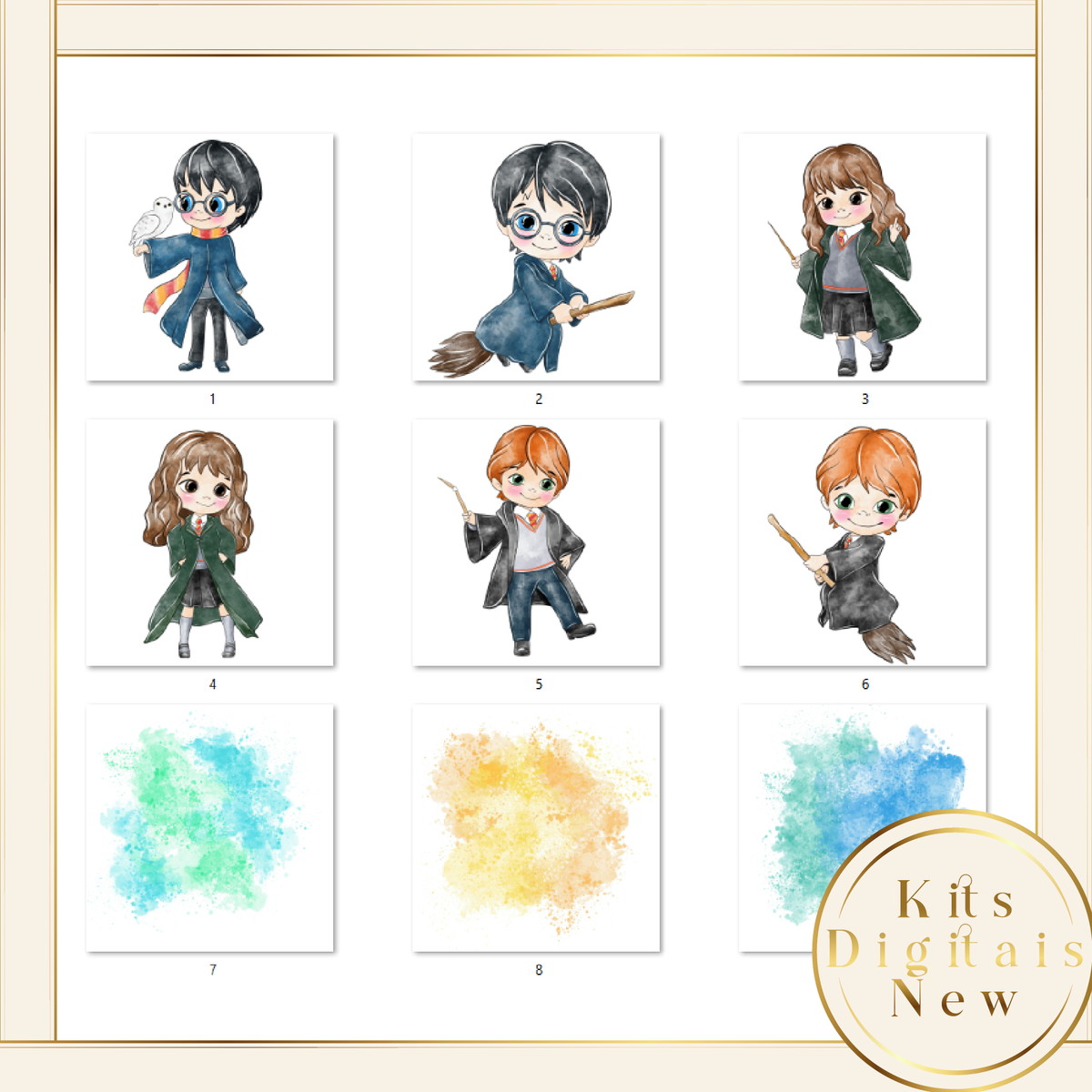 Harry Potter Aquarela Kit Digital - Imagem 2