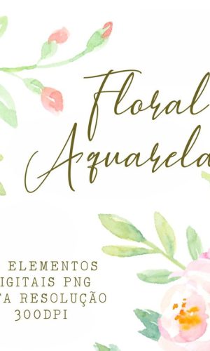 Kit 25 Elementos Digitais Floral Aquarela PNG - Cód. 120
