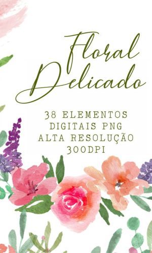 Kit 38 Elementos Digitais Floral Aquarela PNG - Cód. 127
