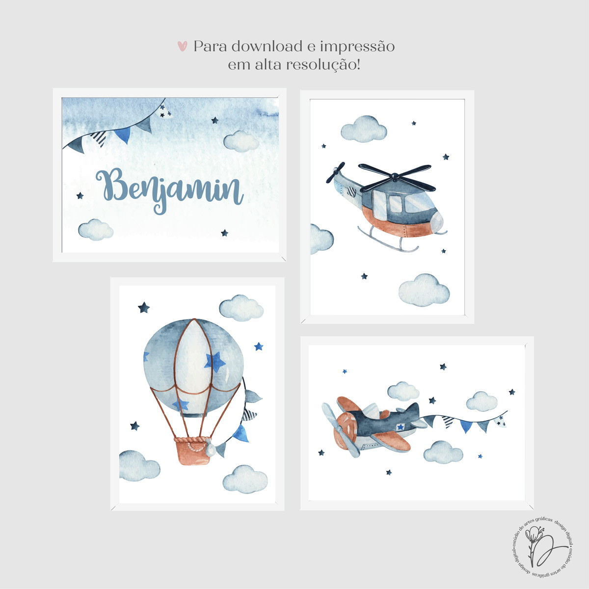 KIT 4 ARTES DIGITAIS - BALÃO + HELICÓPTERO + AVIÃO + NOME