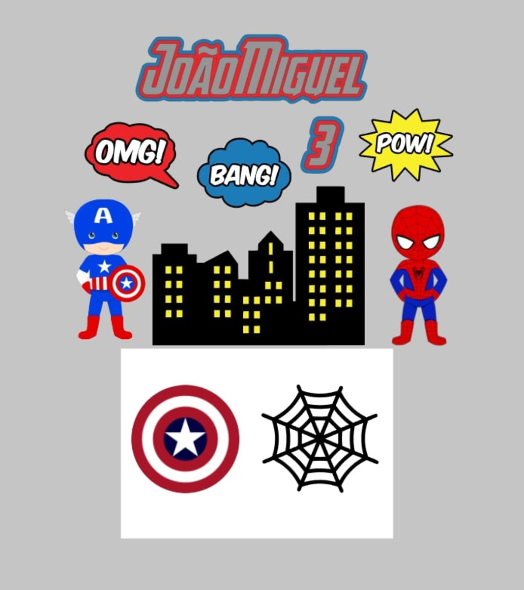 Kit Arq. Corte Cap. América, H.Aranha, D. Ball Z e Fortnite