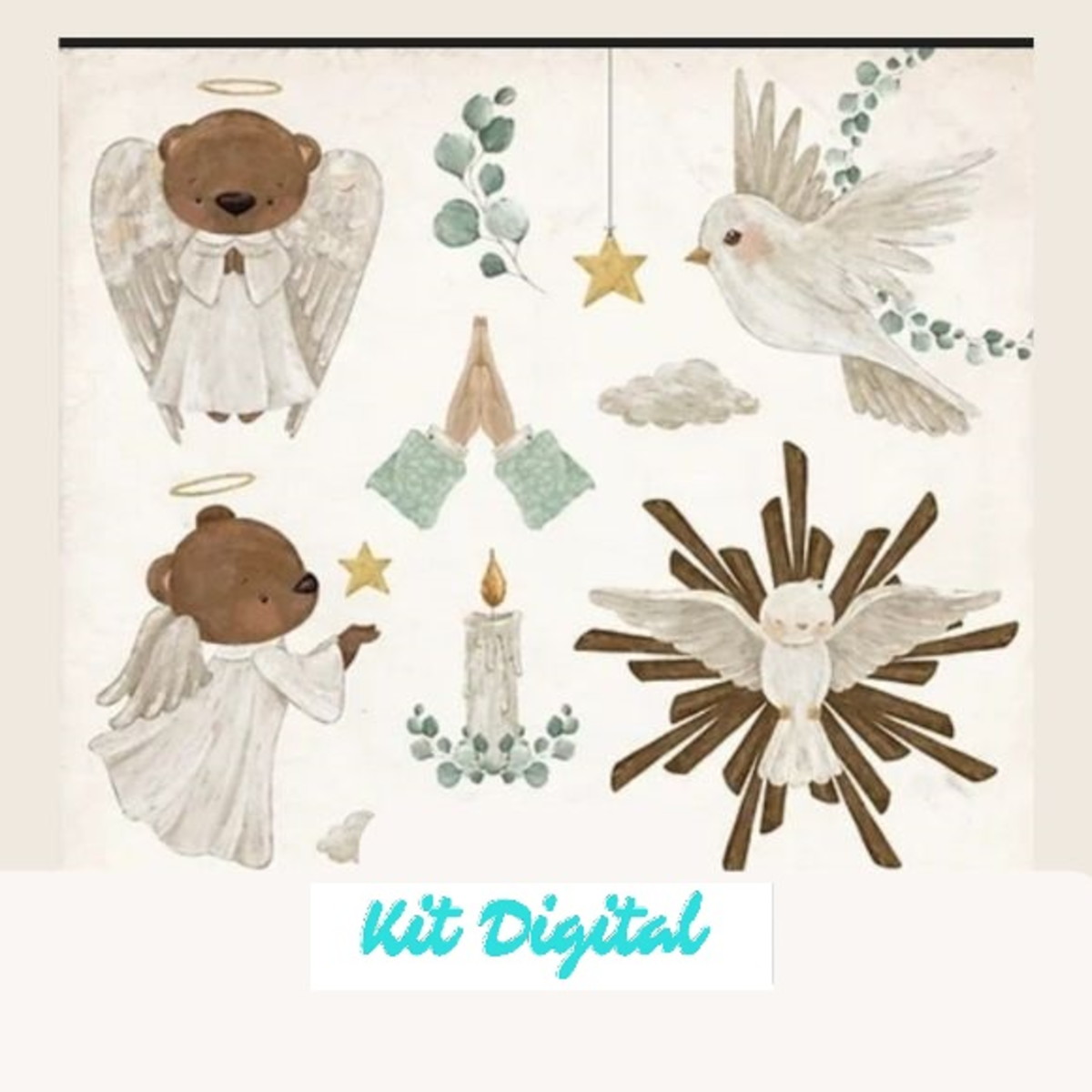 Kit Arquivo Digital Aquarela de Batizado